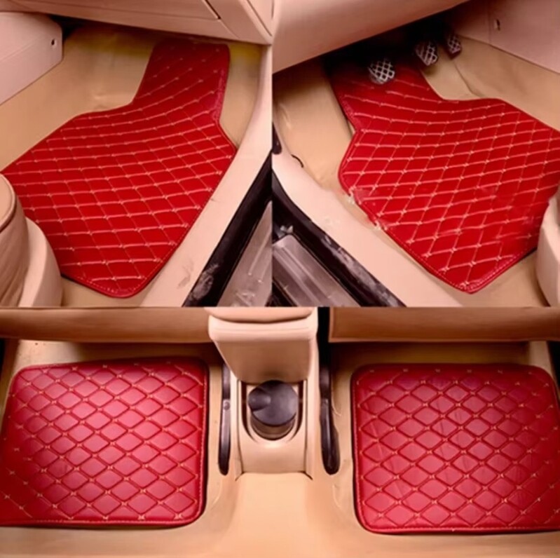 Covorașe din piele PU pentru podea auto Mochetă față spate căptușeală protector roșu impermeabil 1SET