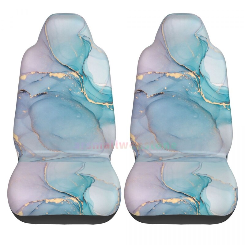 Husă pentru scaun auto din marmură abstract Teal Purple Gold, 2 buc. Huse pentru scaun auto din față, husă de protecție anti-fouling Cute Car