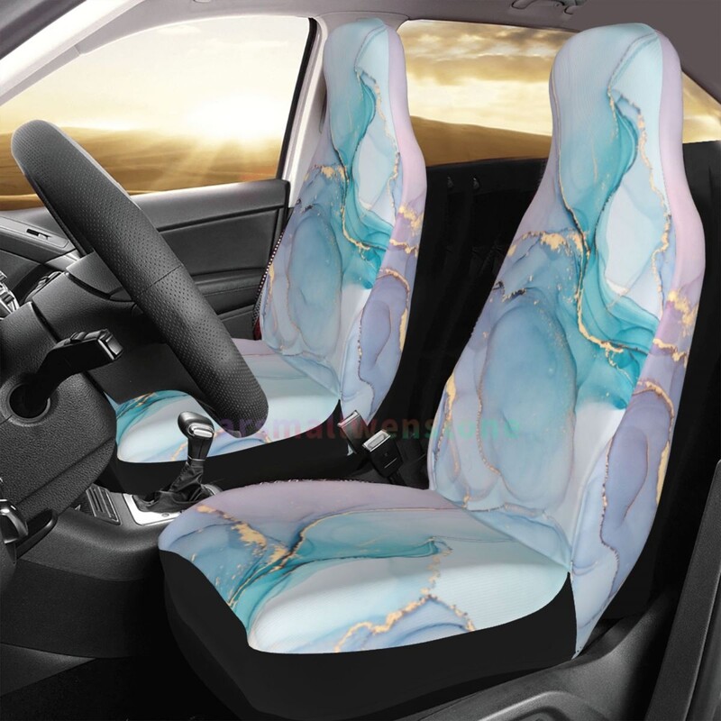 Husă pentru scaun auto din marmură abstract Teal Purple Gold, 2 buc. Huse pentru scaun auto din față, husă de protecție anti-fouling Cute Car