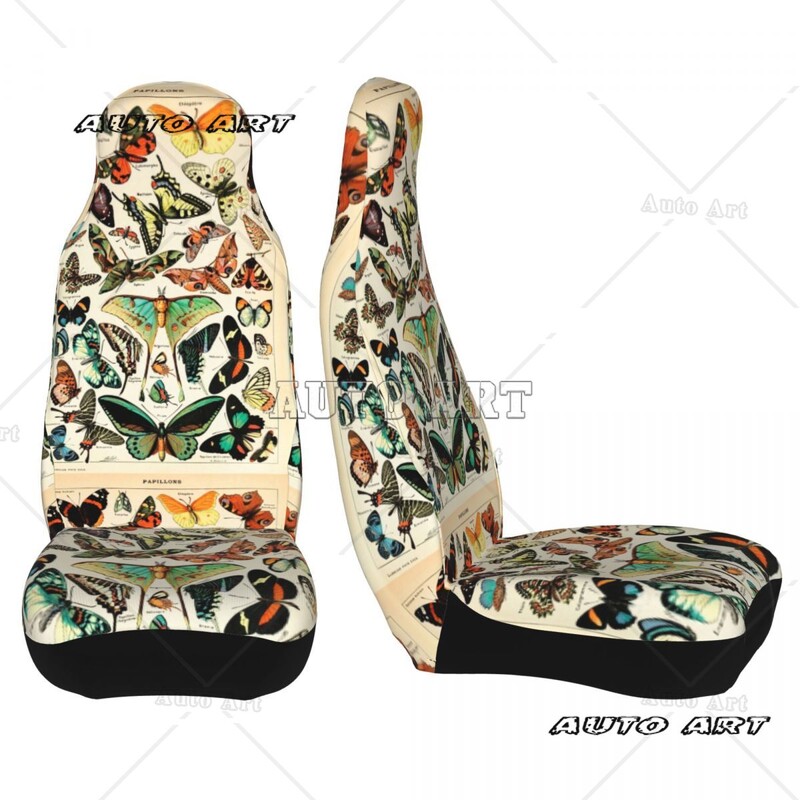 Husă scaun auto cu fluturi francezi vintage pentru majoritatea mașinilor, potrivită pentru toate tipurile de modele, huse pentru scaune colorate, drăguțe, vânătoare