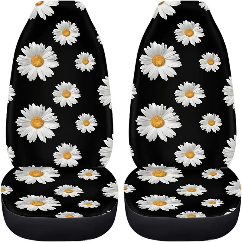 2 ΤΕΜ Καλύμματα μπροστινών καθισμάτων αυτοκινήτου Daisy Printed girly Bucket μπροστινά καθίσματα Κάλυμμα προστασίας καθίσματος αυτοκινήτου Ματ Ταιριάζει στα περισσότερα αυτοκίνητα SUV Truck Sedan