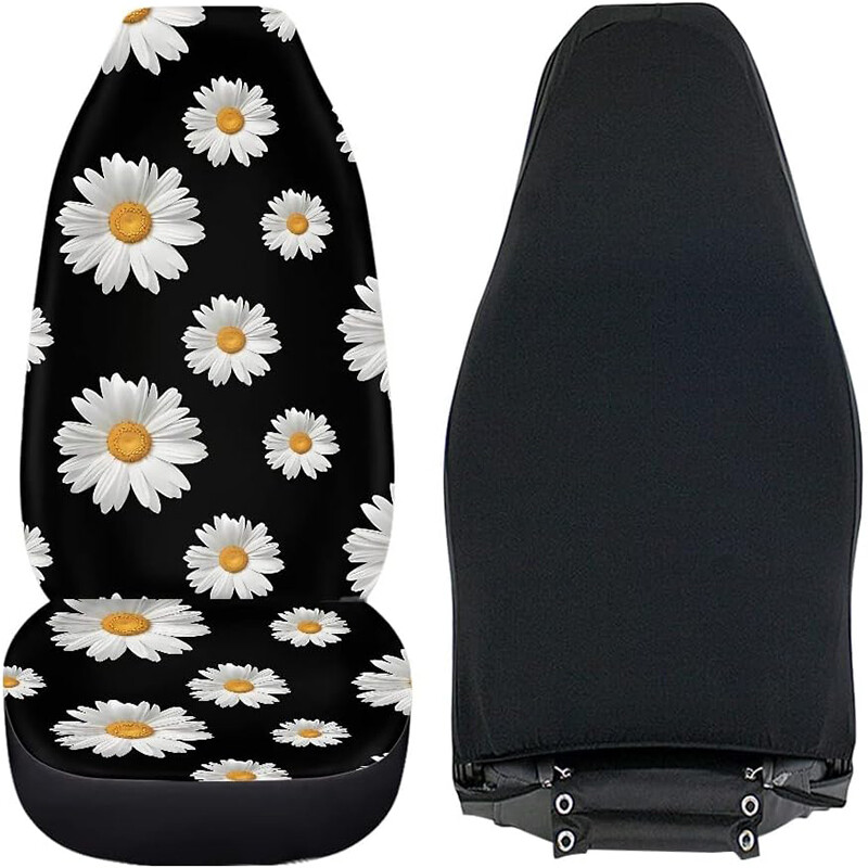 2 ΤΕΜ Καλύμματα μπροστινών καθισμάτων αυτοκινήτου Daisy Printed girly Bucket μπροστινά καθίσματα Κάλυμμα προστασίας καθίσματος αυτοκινήτου Ματ Ταιριάζει στα περισσότερα αυτοκίνητα SUV Truck Sedan