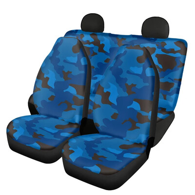 New Fashion Blue Camouflage Design Universal Fit Huse pentru scaune auto față și spate Set de 4 huse pentru scaune auto