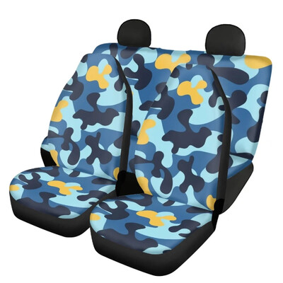 New Fashion Blue Camouflage Design Universal Fit Huse pentru scaune auto față și spate Set de 4 huse pentru scaune auto