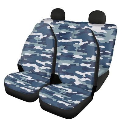 New Fashion Blue Camouflage Design Universal Fit Huse pentru scaune auto față și spate Set de 4 huse pentru scaune auto