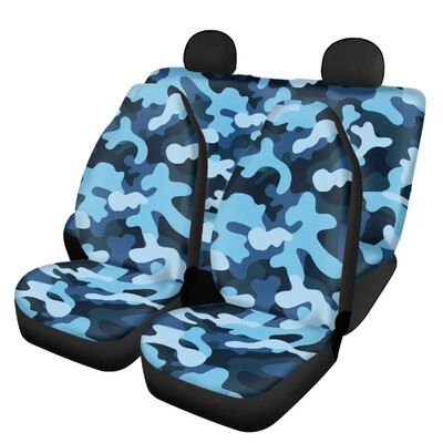 New Fashion Blue Camouflage Design Universal Fit Huse pentru scaune auto față și spate Set de 4 huse pentru scaune auto