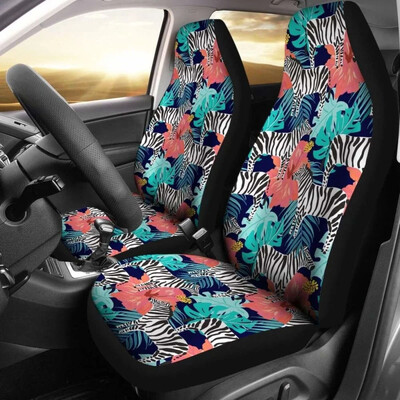 Navlake za autosjedalice Hawaii Zebra Tropical Hibiscus, paket od 2 univerzalne zaštitne navlake za prednja sjedala