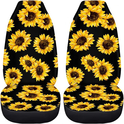 Automašīnu priekšējo sēdekļu pārvalki ar saulespuķu apdruku 2 gab. Automašīnu sēdekļu spilvenu pārvalki Ērti sēdekļu pārvalki, kas piemēroti lielākajai daļai automašīnu kravas automašīnu SUV