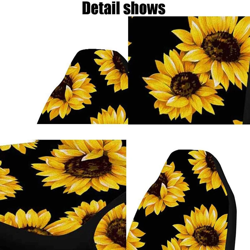 Automašīnu priekšējo sēdekļu pārvalki ar saulespuķu apdruku 2 gab. Automašīnu sēdekļu spilvenu pārvalki Ērti sēdekļu pārvalki, kas piemēroti lielākajai daļai automašīnu kravas automašīnu SUV