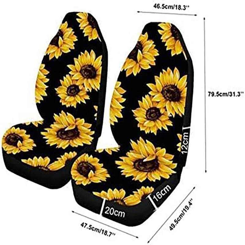Automašīnu priekšējo sēdekļu pārvalki ar saulespuķu apdruku 2 gab. Automašīnu sēdekļu spilvenu pārvalki Ērti sēdekļu pārvalki, kas piemēroti lielākajai daļai automašīnu kravas automašīnu SUV