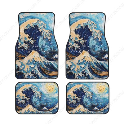 Van Gogh Wave Funny Auto Car Foot Mat Set od 4 komada Set tepiha za automobile, auto dodaci sprijeda straga