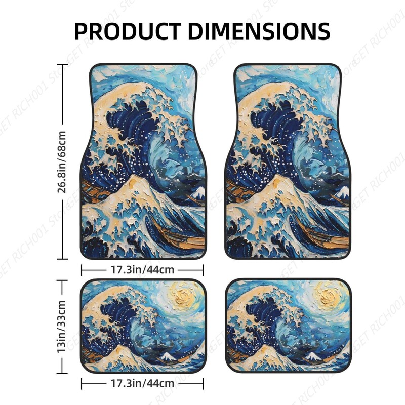 Van Gogh Wave Funny Covoraș pentru picior de mașină Set de 4 bucăți Set Covorașe de podea pentru mașini, accesorii auto față spate