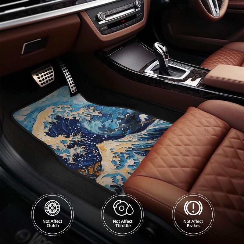 Van Gogh Wave Funny Covoraș pentru picior de mașină Set de 4 bucăți Set Covorașe de podea pentru mașini, accesorii auto față spate