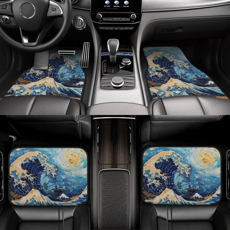 Van Gogh Wave Funny Covoraș pentru picior de mașină Set de 4 bucăți Set Covorașe de podea pentru mașini, accesorii auto față spate