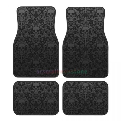 Goth Gothic Black Skull 4PCS Crystal Velvet Ženska podna prostirka za automobil, Podna prostirka za automobil protiv obraštanja Dodaci za unutrašnjost automobila