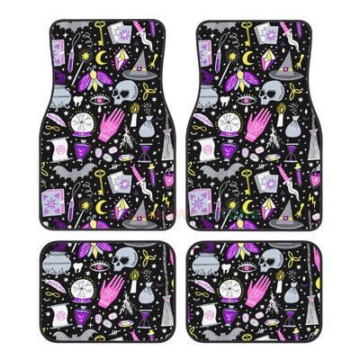 Goth Gothic Black Skull 4BUC Crystal Velvet Covoraș pentru podea pentru mașină pentru femei, Covoraș pentru podea pentru mașină anti-fouling Accesorii pentru interiorul mașinii