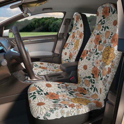 Boho retro cvjetne presvlake za autosjedalice za vozila, unutrašnjost automobila dodaci za žene, cottage core, flower power,