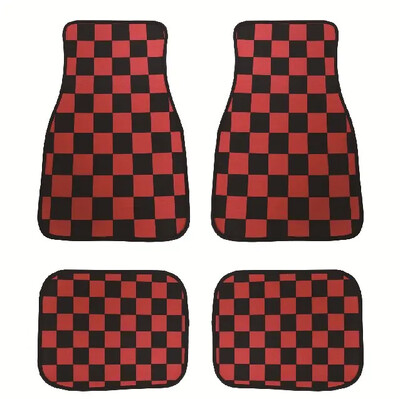 Jauns universāls JDM Racing Cluture sarkanrūtains auto grīdas paklājiņš, klasisks paklāja grīdas paklājiņš, 4 gab.