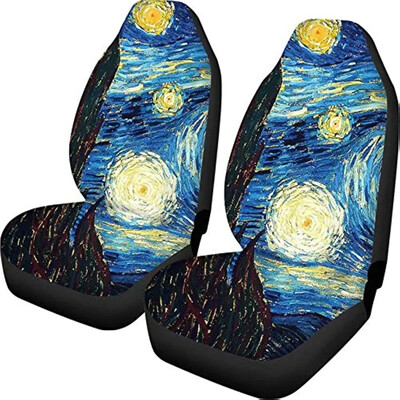Huse pentru scaune auto 2 bucăți de protecție pentru scaune față Van Gogh Noapte înstelată Design cu stele antiderapante Poliester extensibil Heavy Duty
