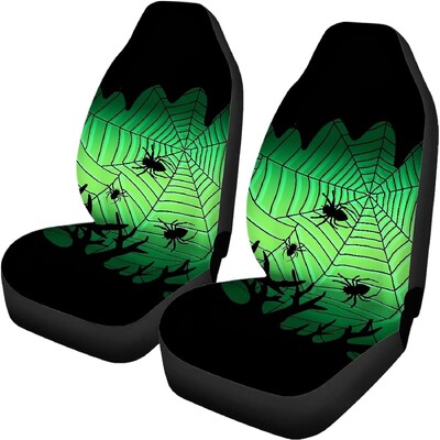 Protector scaun auto din pânză de păianjen verde de Halloween pentru camion SUV Sedan Bancă față spate universal Fit husa scaun auto anti-alunecare