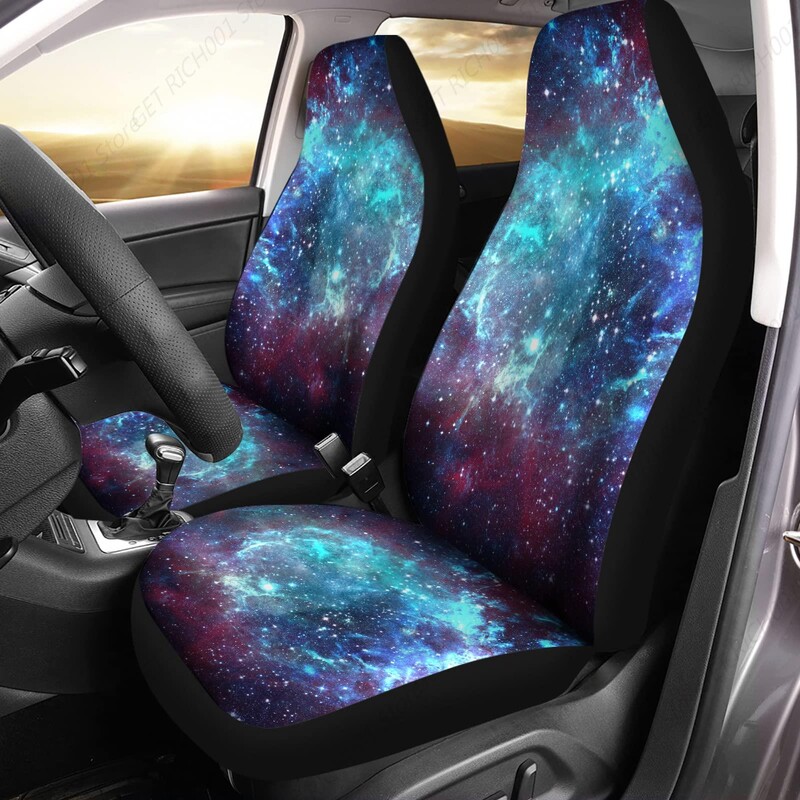 Seturi de huse pentru scaune din față Blue Galaxy Print 2 pachete, accesorii universale auto Decor interior pentru bărbați, huse pentru scaune față auto