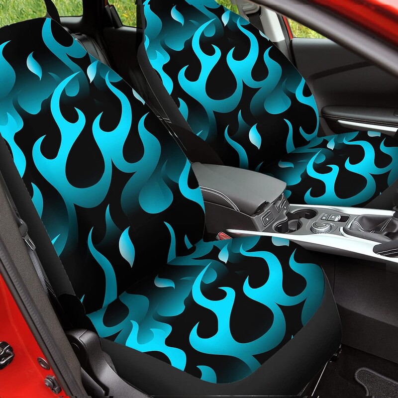 Fire Blue Flame Printed Auto sēdekļu pārvalki Sieviešu 2gab Auto Priekšējo sēdekļu Aizsargs Universālie Automašīnas Salona piederumi Pilns