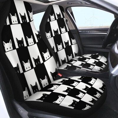 Husa scaun auto in carouri alb-negru 2 buc Husa scaunului fata se potriveste cu majoritatea accesoriilor auto de protectie pentru husa scaunului SUV