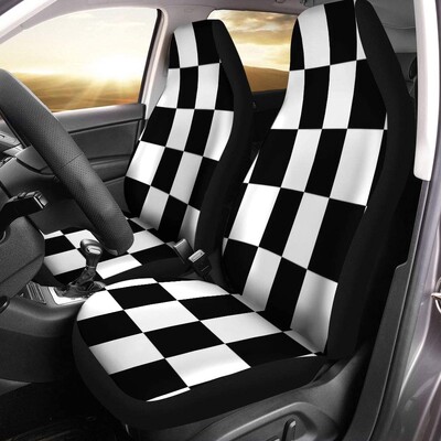 Husa scaun auto in carouri alb-negru 2 buc Husa scaunului fata se potriveste cu majoritatea accesoriilor auto de protectie pentru husa scaunului SUV