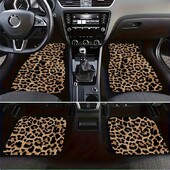 Set de 4 bucăți covorașe auto cu imprimeu leopard, fibră de poliester, absorbante, antiderapante, lavabile pentru mașini și SUV-uri