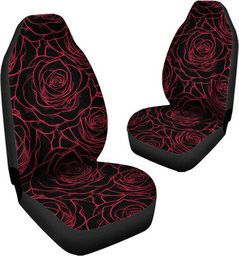 Εκτύπωση Red Rose Flowers Line Design Καλύμματα καθισμάτων αυτοκινήτου Σετ γυναικεία Ανδρικά 2τμχ Paisley Flower Style Auto μπροστινό προστατευτικό καθίσματος