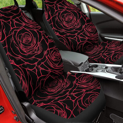 Print Red Rose Flowers Line Design Set presvlaka za autosjedalice za žene i muškarce 2 kom Paisley Flower Style Auto štitnik za prednja sjedala