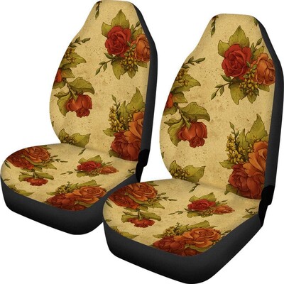 Set de huse pentru scaune de mașină cu linie de flori de trandafiri roșii imprimate pentru femei, bărbați, 2 buc.