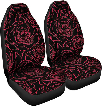 Set de huse pentru scaune de mașină cu linie de flori de trandafiri roșii imprimate pentru femei, bărbați, 2 buc.