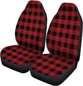 Set de 2 huse pentru scaune auto cu model roșu flanel în carouri tartan negru bivol casual ocazional protecție universală pentru scaune față auto se potrivește pentru mașină