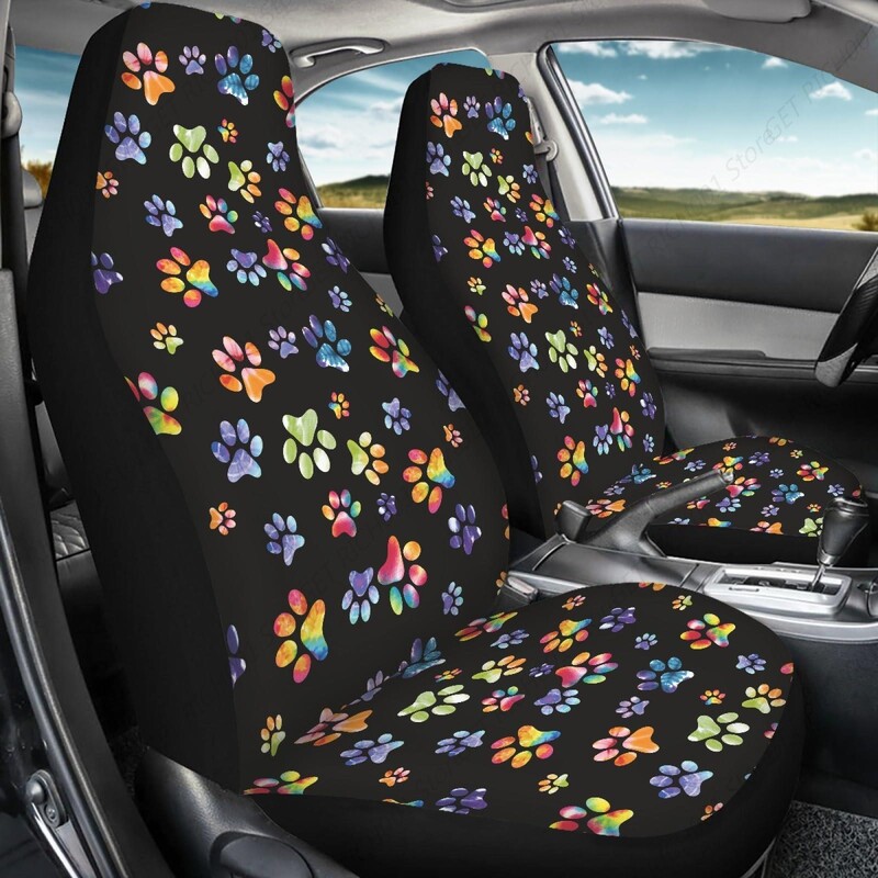 Krāsaini Paw Print automašīnu sēdekļu pārvalki sievietēm, Ūdensnecaurlaidīgi automašīnu aksesuāri Priekšējo sēdekļu aizsargs Izturīgi universāli sēdekļu pārvalki