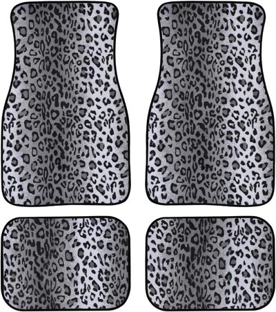 Leopard automašīnu automašīnu grīdas paklāji sievietēm, vīriešu 4-daļīgs pilns komplekts jebkuriem laikapstākļiem, universāls priekšējais aizmugurējais automašīnu grīdas paklājs, piemērots apvidus auto