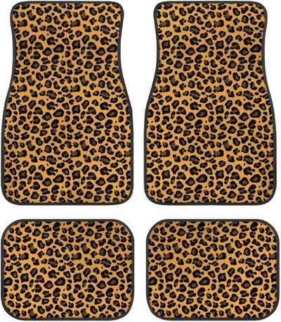 Leopard automašīnu automašīnu grīdas paklāji sievietēm, vīriešu 4-daļīgs pilns komplekts jebkuriem laikapstākļiem, universāls priekšējais aizmugurējais automašīnu grīdas paklājs, piemērots apvidus auto