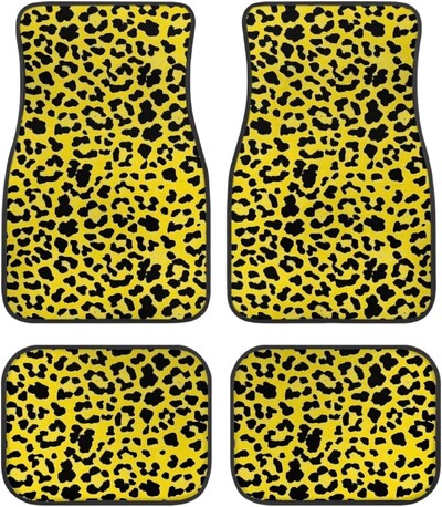 Leopard automašīnu automašīnu grīdas paklāji sievietēm, vīriešu 4-daļīgs pilns komplekts jebkuriem laikapstākļiem, universāls priekšējais aizmugurējais automašīnu grīdas paklājs, piemērots apvidus auto