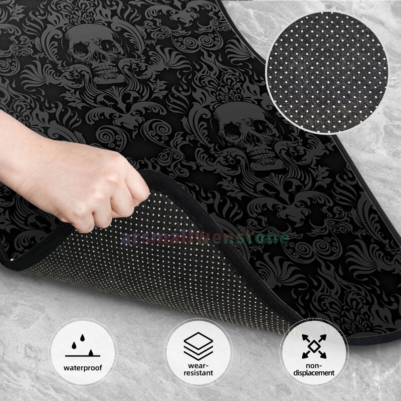 Goth Gothic Negru Craniu Cristal Catifea Covorașe pentru mașină Set de patru covoare auto antifouling Covor Covoraș anti-alunecare pentru podea 4BUC