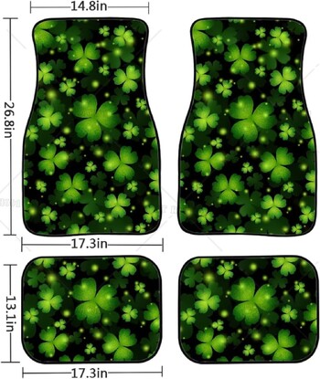 Πατάκια αυτοκινήτου Green Leaf Shamrock με αντιολισθητικό λαστιχένιο στήριγμα, Universal Fit Sedan, SUV, Μπροστινά πίσω πατάκια ποδιών, Σετ 4 Auto