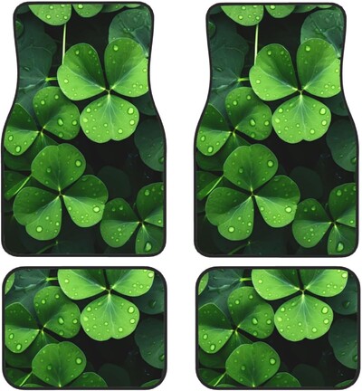Covorașe pentru mașină Green Leaf Shamrock cu suport din cauciuc anti-alunecare, Sedan universal, SUV, covorașe pentru picioare față spate, set de 4 auto