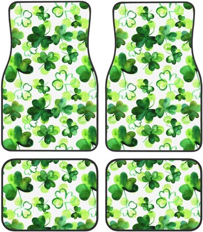 Covorașe pentru mașină Green Leaf Shamrock cu suport din cauciuc anti-alunecare, Sedan universal, SUV, covorașe pentru picioare față spate, set de 4 auto