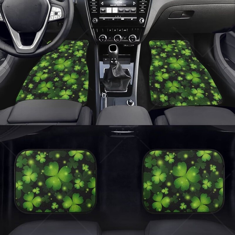 Covorașe pentru mașină Green Leaf Shamrock cu suport din cauciuc anti-alunecare, Sedan universal, SUV, covorașe pentru picioare față spate, set de 4 auto