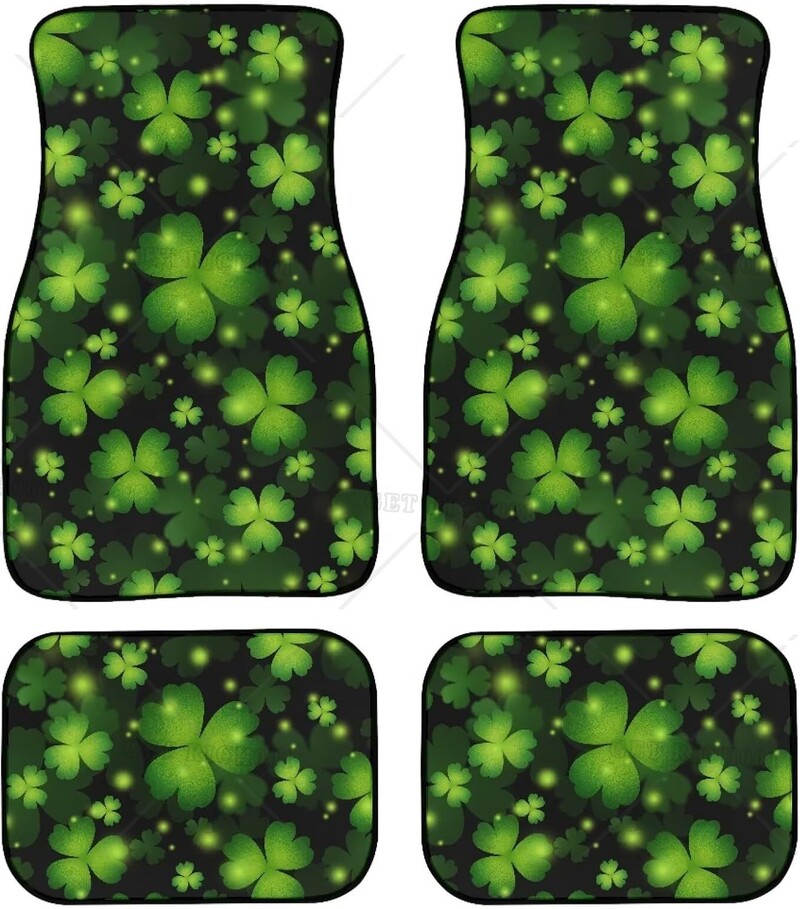 Covorașe pentru mașină Green Leaf Shamrock cu suport din cauciuc anti-alunecare, Sedan universal, SUV, covorașe pentru picioare față spate, set de 4 auto