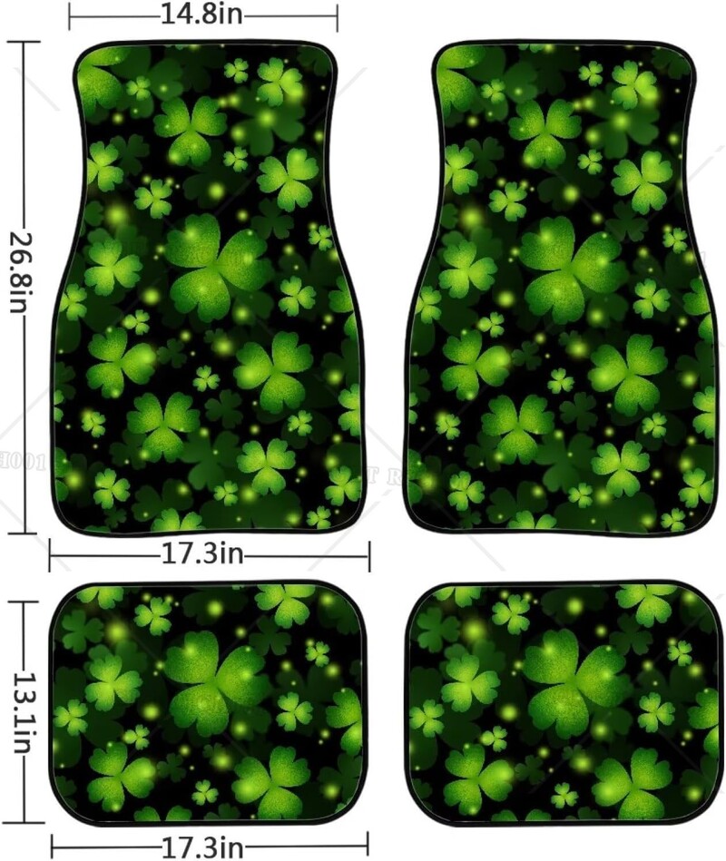Covorașe pentru mașină Green Leaf Shamrock cu suport din cauciuc anti-alunecare, Sedan universal, SUV, covorașe pentru picioare față spate, set de 4 auto