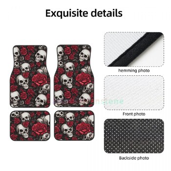 Scary Retro Skull Crystal Velvet Πατάκια αυτοκινήτου Σετ τεσσάρων Αντιρυπαντικών Πατάκια Αυτοκινήτου Μοκέτα Αντιολισθητικά Πατάκια αυτοκινήτου 4 ΤΕΜ