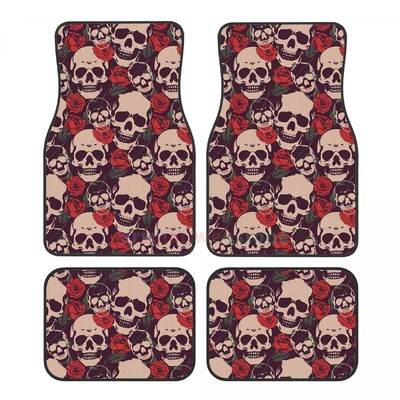 Înfricoșător, retro, craniu, catifea, covorașe pentru mașină, set de patru covoare anti-fouling, covoraș anti-alunecare, 4 buc.