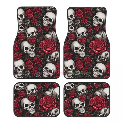 Înfricoșător, retro, craniu, catifea, covorașe pentru mașină, set de patru covoare anti-fouling, covoraș anti-alunecare, 4 buc.