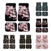 Covorașe de podea pentru mașină, față, spate, roz, cu craniu, covoraș universal pentru mașină Set complet de 4 covoare