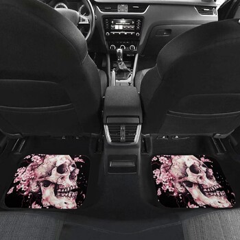 Skull Pink Cherry Blossom Car Μπροστινά Πίσω Πατάκια δαπέδου Universal Πατάκι αυτοκινήτου Πλήρες σετ 4 μοκέτα